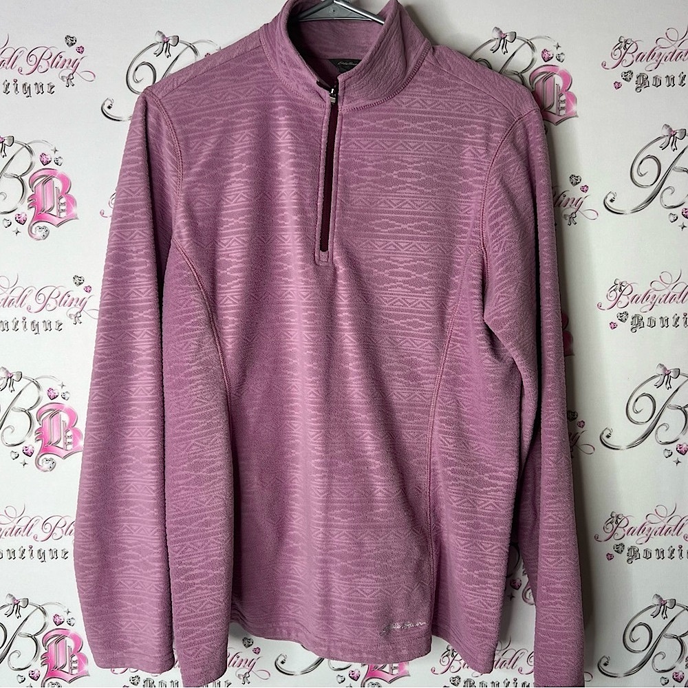 Eddie Bauer sweater half zip soft fleece purple Pink collared Aztec print logo